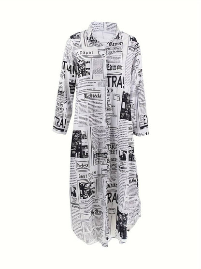 Violet - newspaper print shirt dress