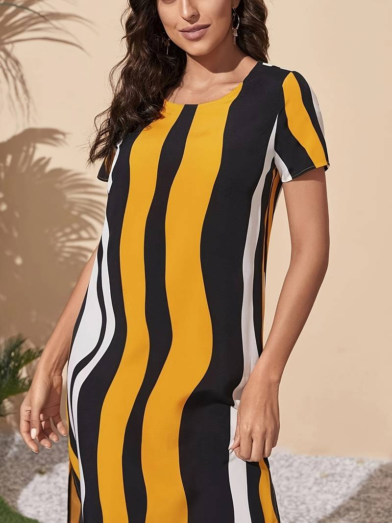 Sarah - striped crew neck casual short sleeve dress