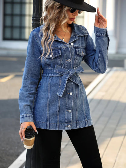 Gina - women's denim coat with flap pockets