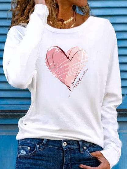 Emma long sleeve t-shirt with heart and love print and crew neck