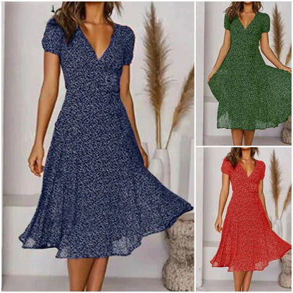 Swing A-line dress with V-neck and swing hem