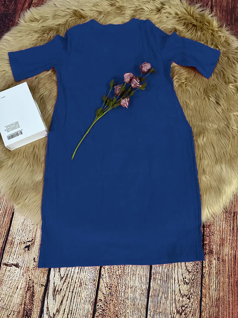 Sophia – solid casual dress with pockets and half sleeves