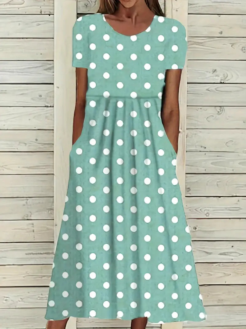 Eleanor – airy, short-sleeved, polka dot dress with a round neckline