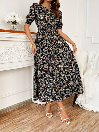 Amelia – dress with round neck and floral print for spring and summer