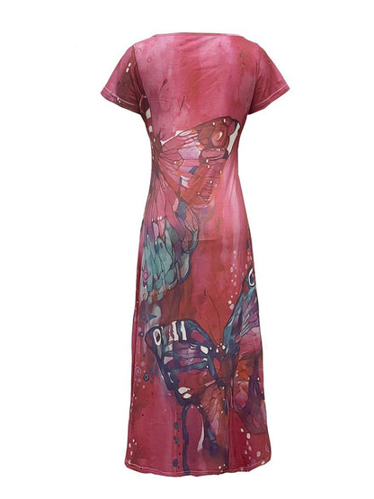 Grace - butterfly print v-neck dress for spring & summer