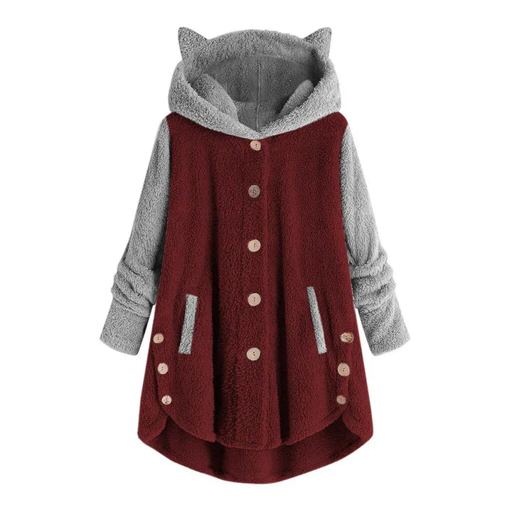 Nina - women's fleece sweatshirt with cat ears and contrasting sleeves