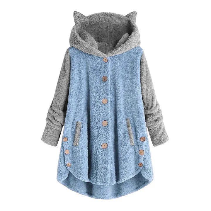 Nina - women's fleece sweatshirt with cat ears and contrasting sleeves