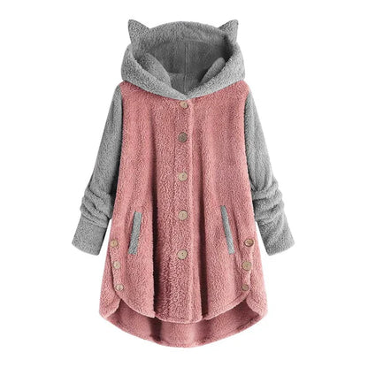 Nina - women's fleece sweatshirt with cat ears and contrasting sleeves