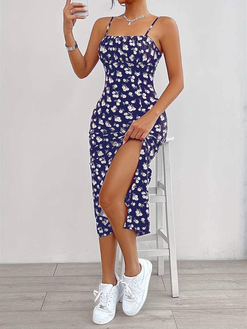 Grace - floral print cami dress with split hem