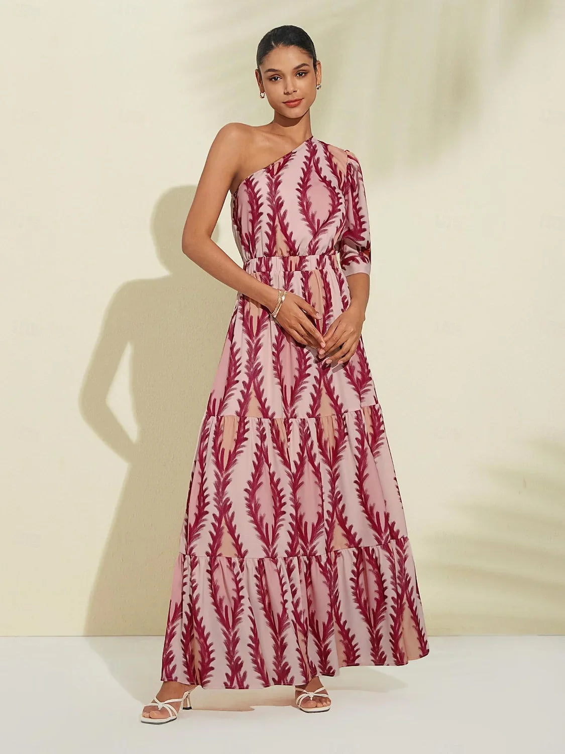 Jasmine – sexy one-shoulder maxi dress in pink