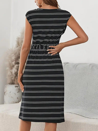 Ava - striped print crew neck dress