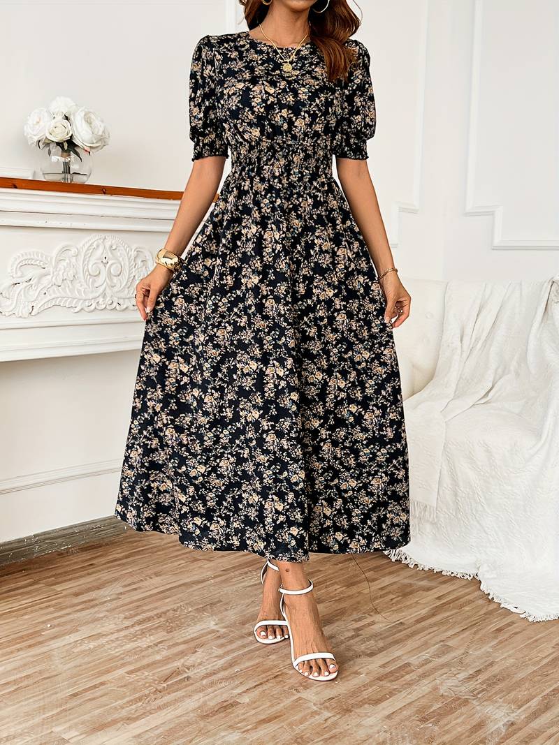 Amelia – dress with round neck and floral print for spring and summer