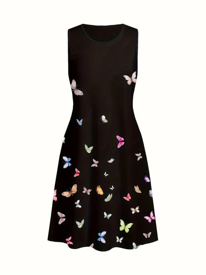 Charlotte - butterfly print crew neck tank dress