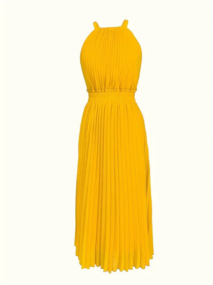 Camila – elegant x-summer midi dress with a round neckline and gathered waist