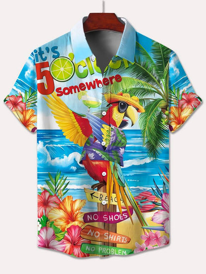 Liam - plus size parrot graphic print hawaiian shirt