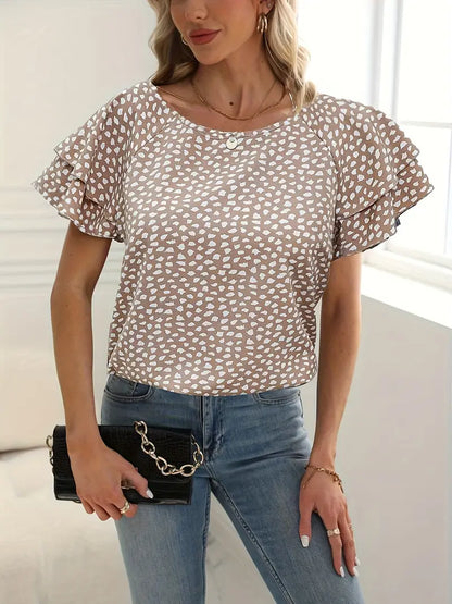 Samantha - ruffle trim crew neck blouse for women