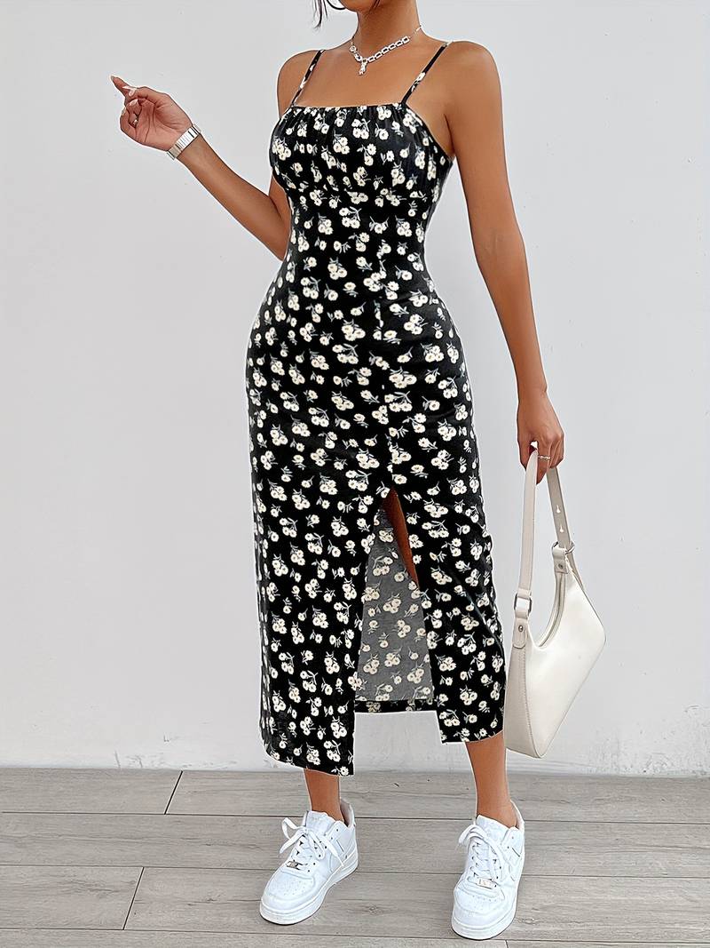 Grace - floral print cami dress with split hem