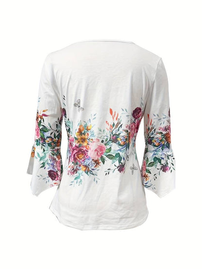 Isabella - notched neck blouse in floral print