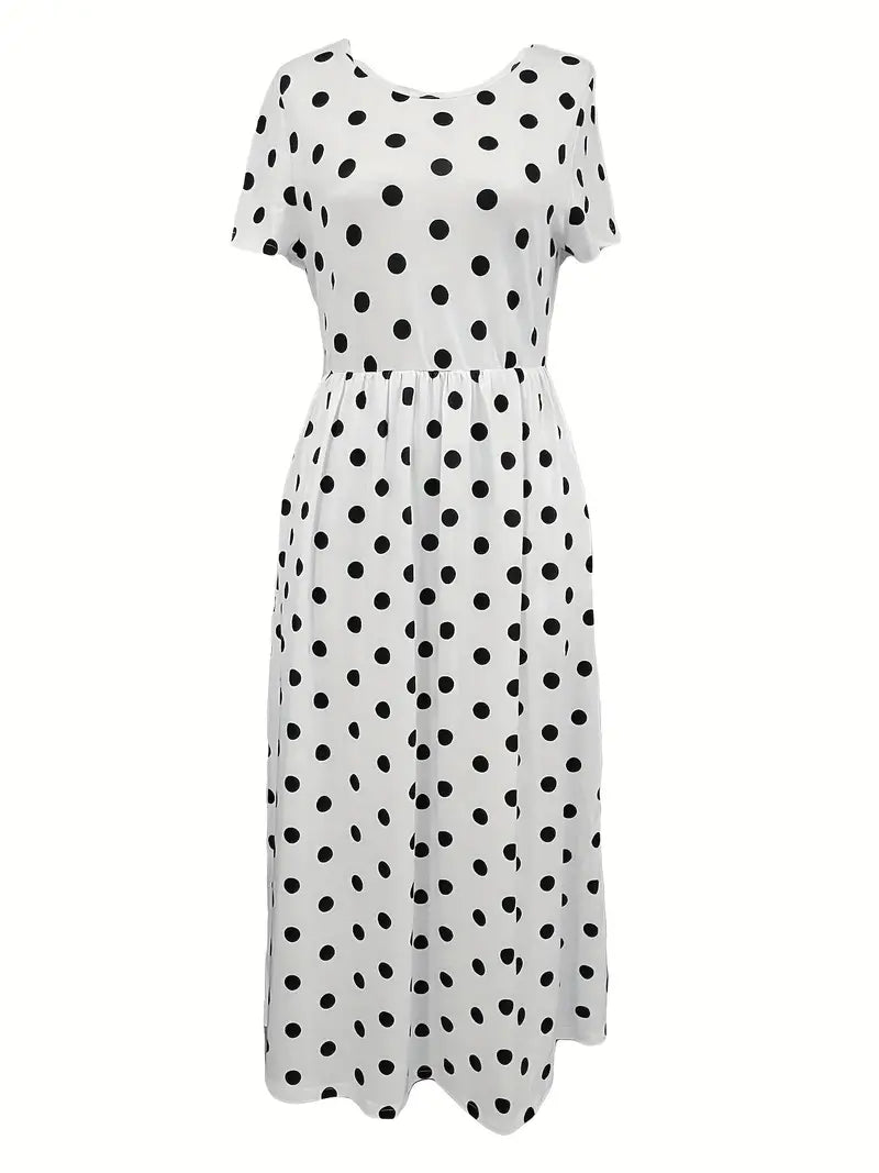 Eleanor – airy, short-sleeved, polka dot dress with a round neckline