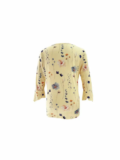 Fiorella – floral print top with buttons and flared sleeves