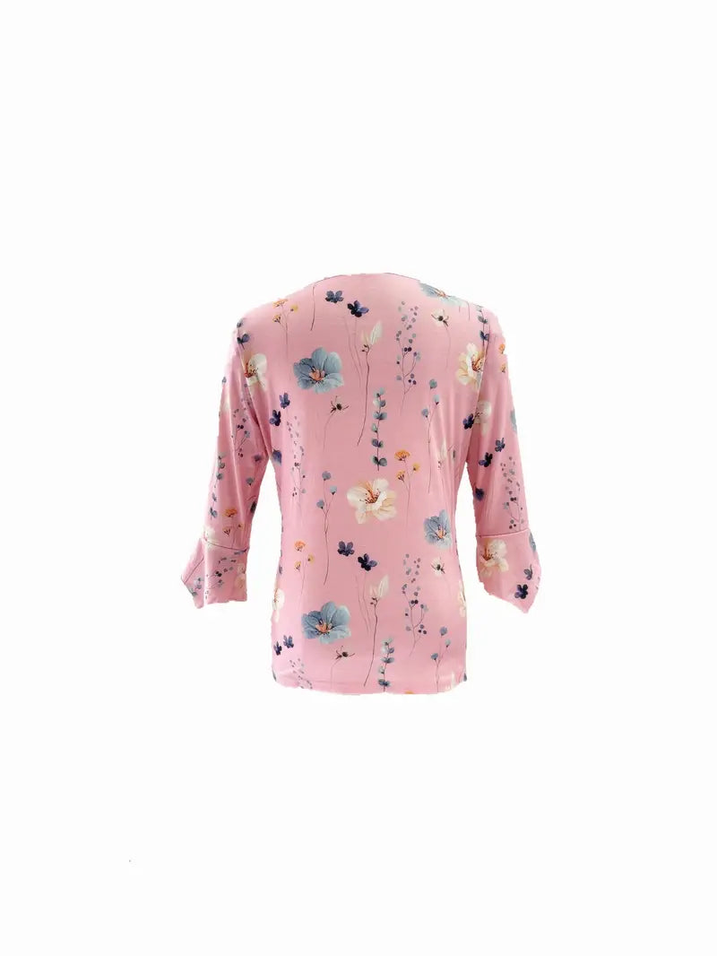 Fiorella – floral print top with buttons and flared sleeves