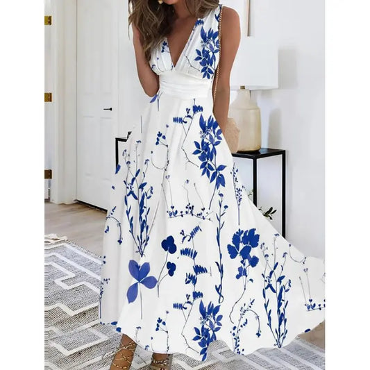 Aurora - white leaf maxi dress