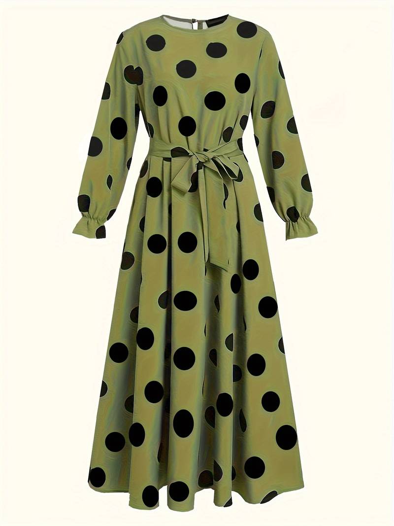 Scarlett - polka dot a line long sleeve crew neck dress