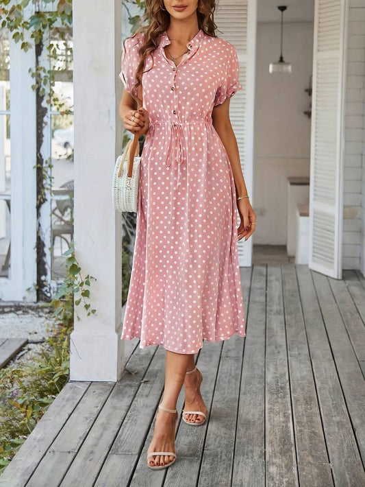 Chloe a-line dress with polka dot print and v-neck