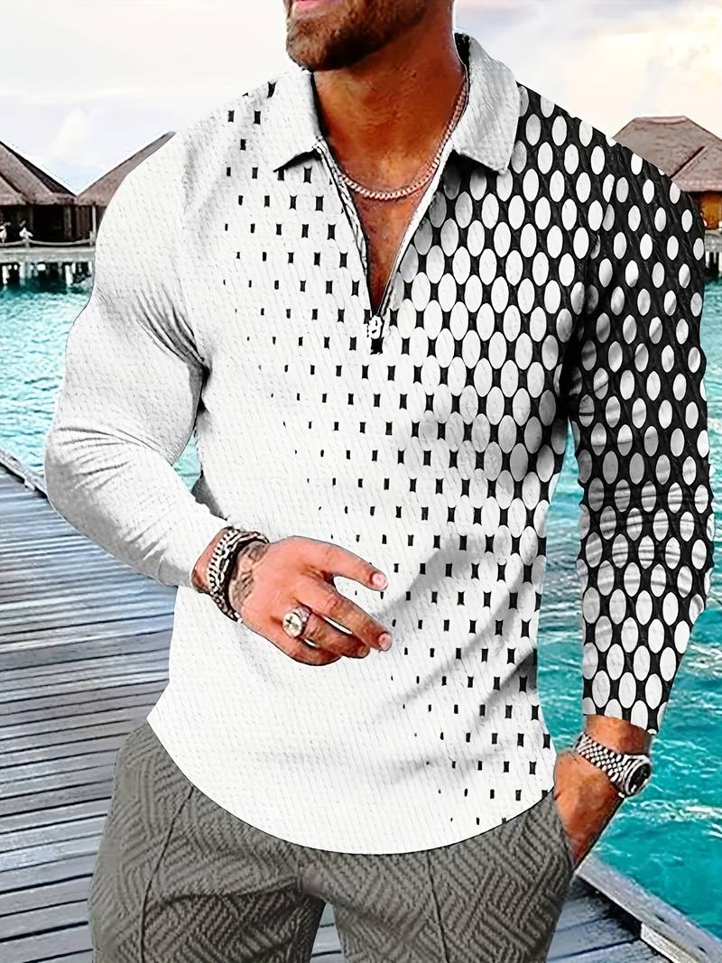 Lucas – trendy polo shirt with a geometric gradient pattern