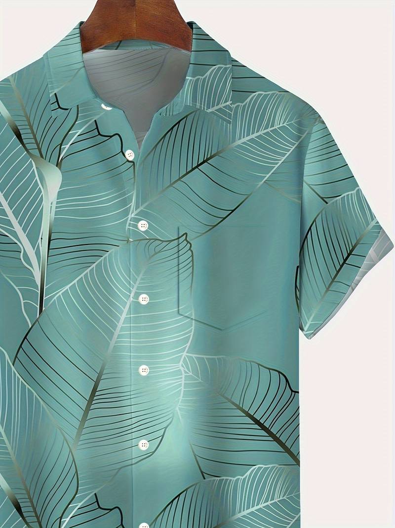 Aiden - plus size tropical leaf print hawaiian shirt