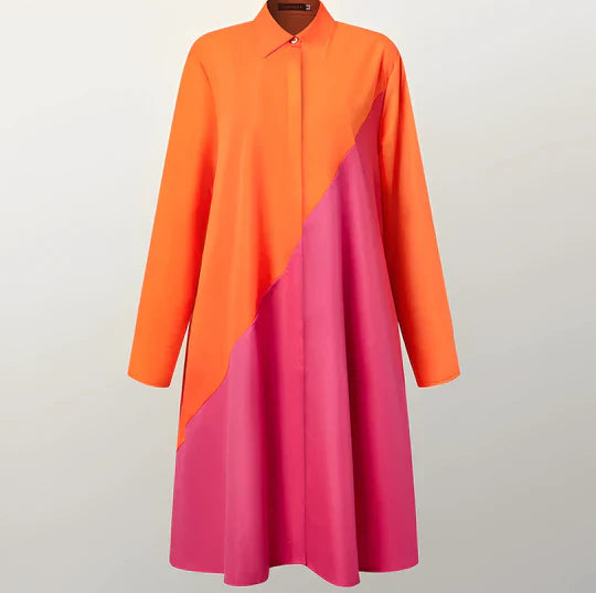 Modern shirt dress with turn-down collar and three-quarter sleeves