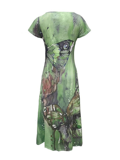 Grace - butterfly print v-neck dress for spring & summer