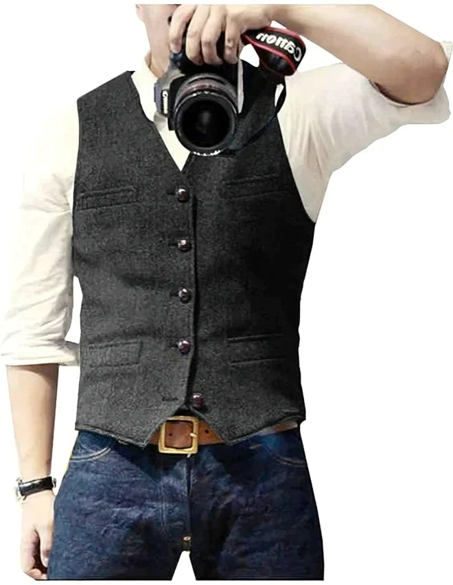 Men's v-neck denim blazer vest