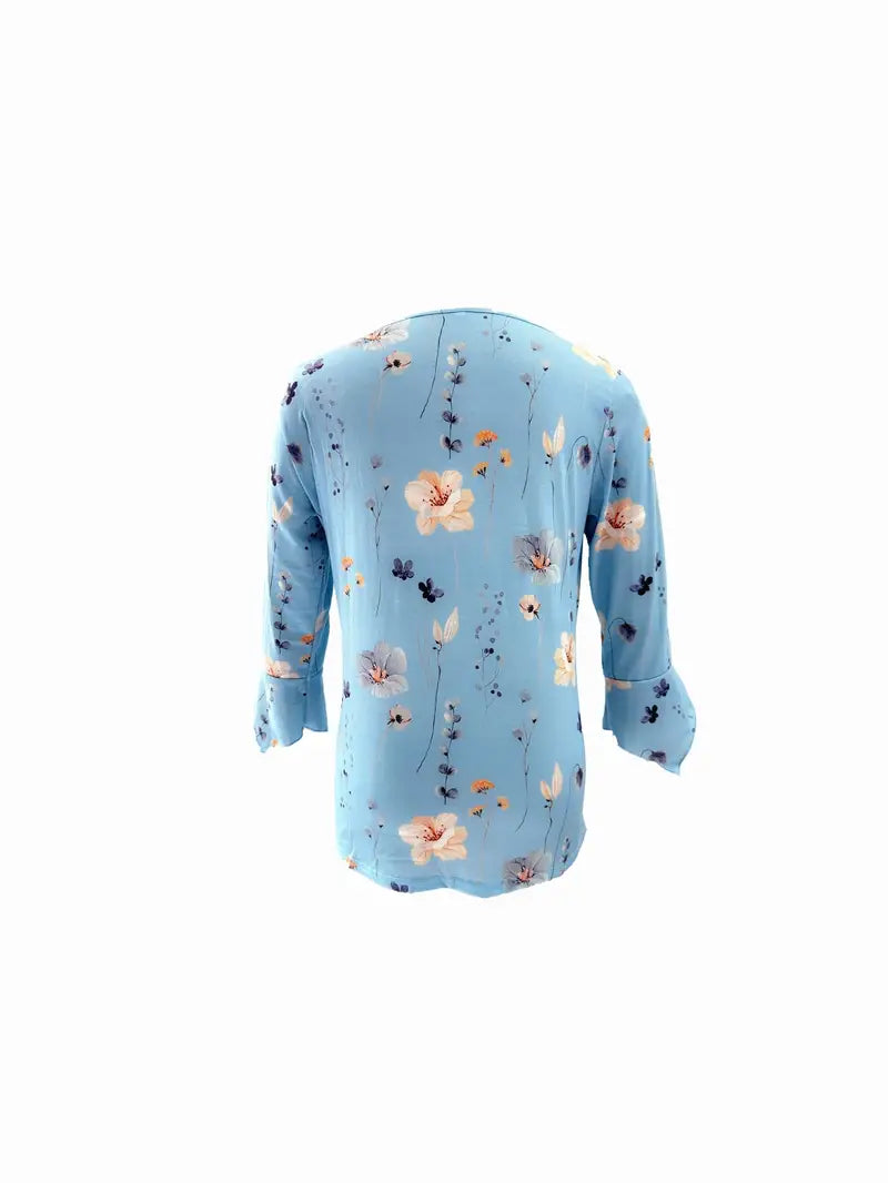 Fiorella – floral print top with buttons and flared sleeves