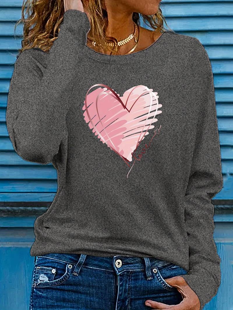 Emma long sleeve t-shirt with heart and love print and crew neck