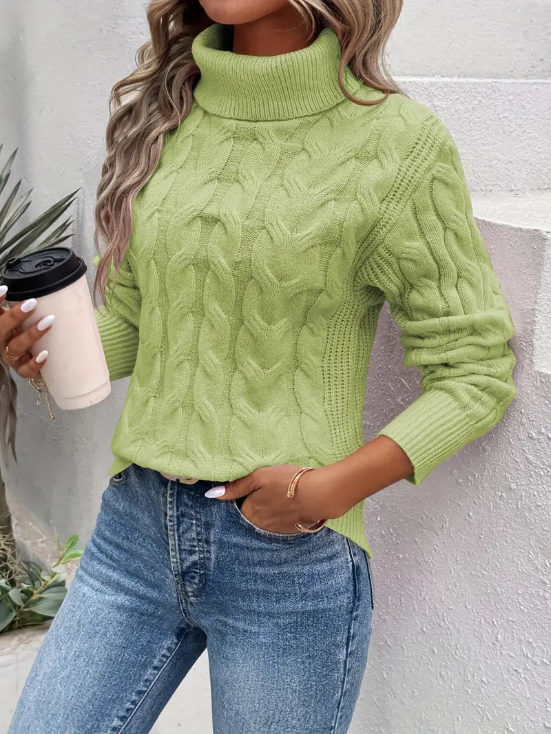 Mila cable knit turtleneck sweater for women