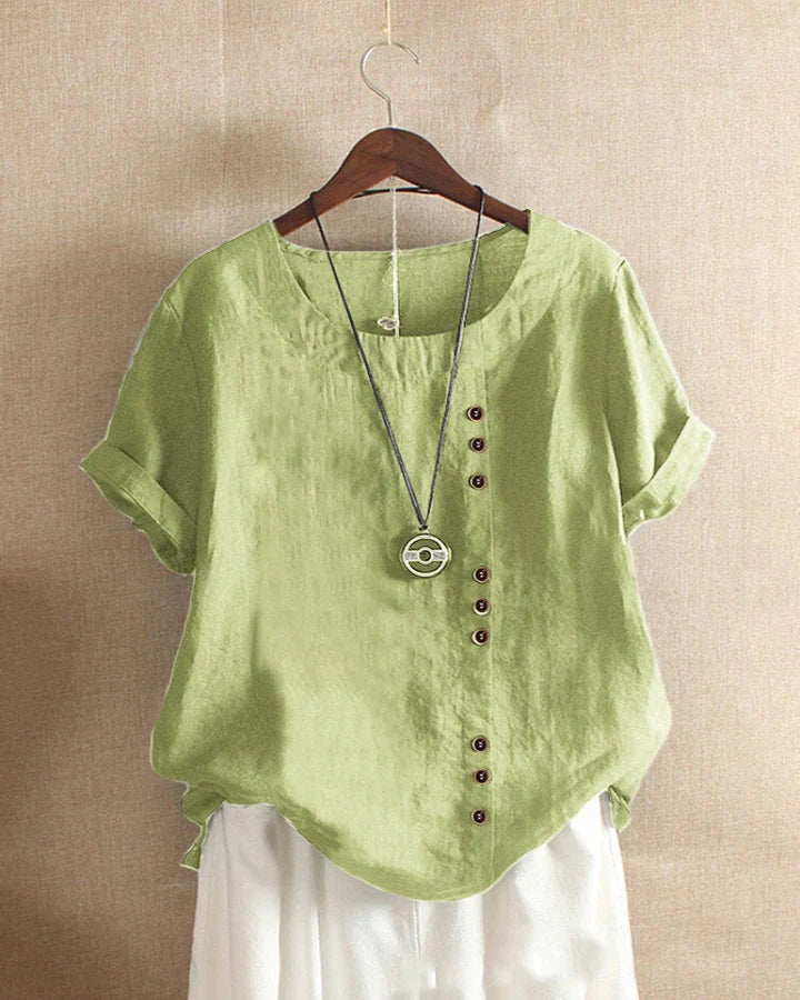 Kelly | plain-colored short-sleeved blouse with a round neckline