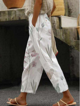 Comfortable botanical floral trousers for women