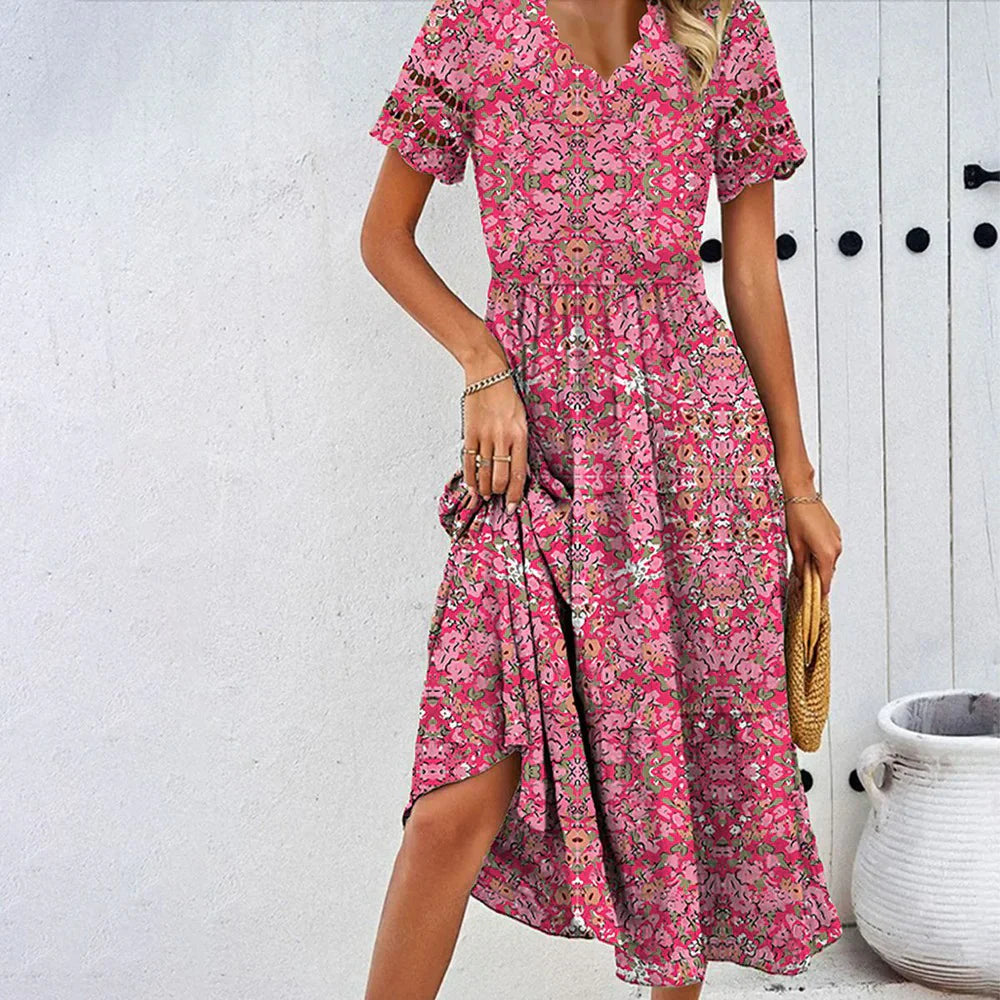 Isabella pink short sleeve midi dress