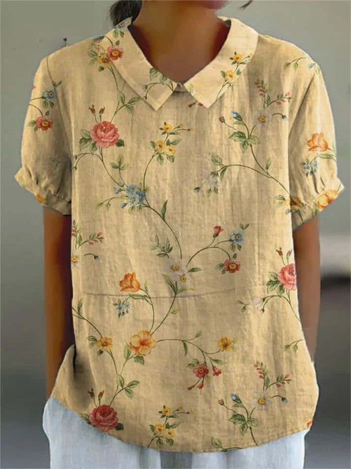 Karla - casual shirt for women made of cotton and linen with retro floral print