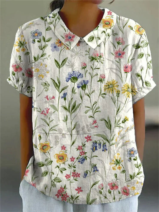 Camila - casual shirt for women made of cotton and linen with retro floral print