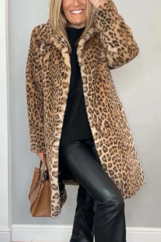 Emmy - classic women's winter coat with leopard print