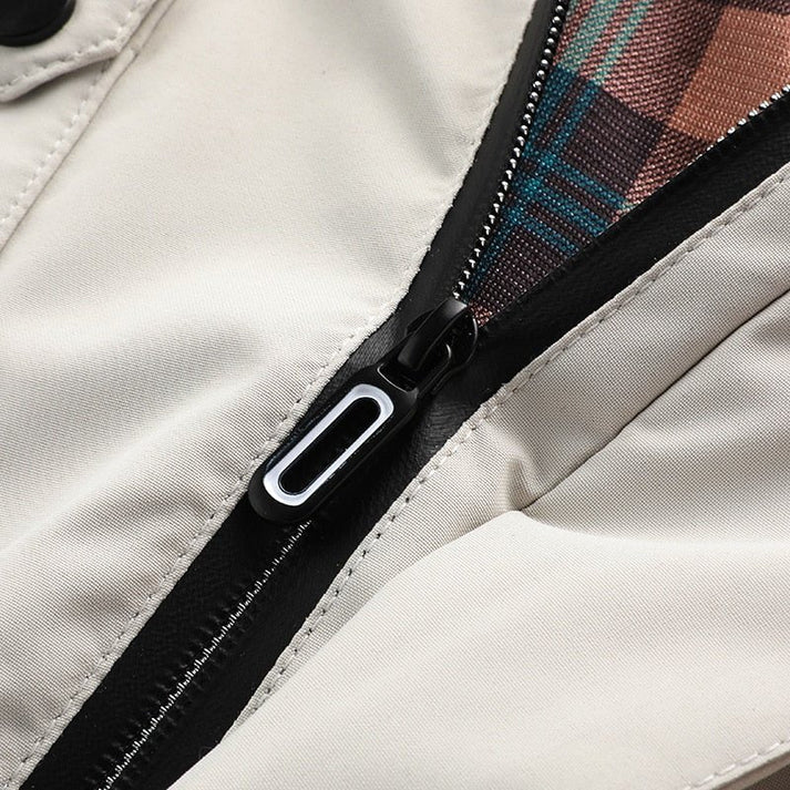 Men's jackets made of water-repellent material with checked lining