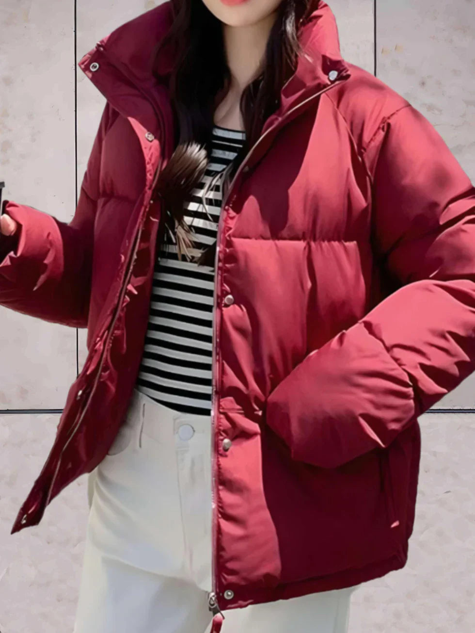 Dana parka jacket with stand-up collar and double fastening