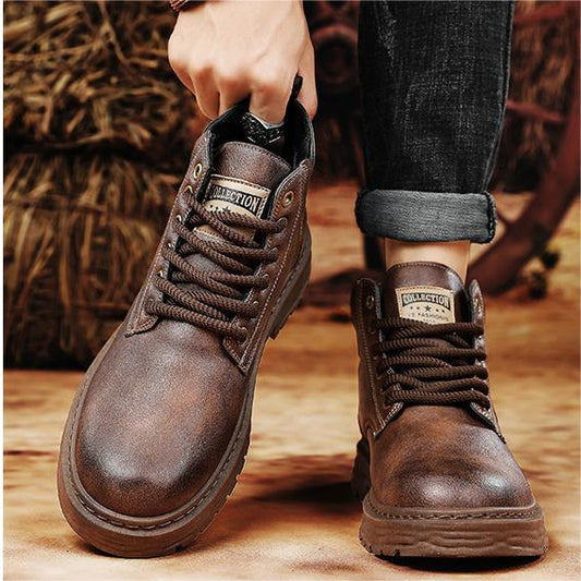 Declan - vintage pu leather lace up boots