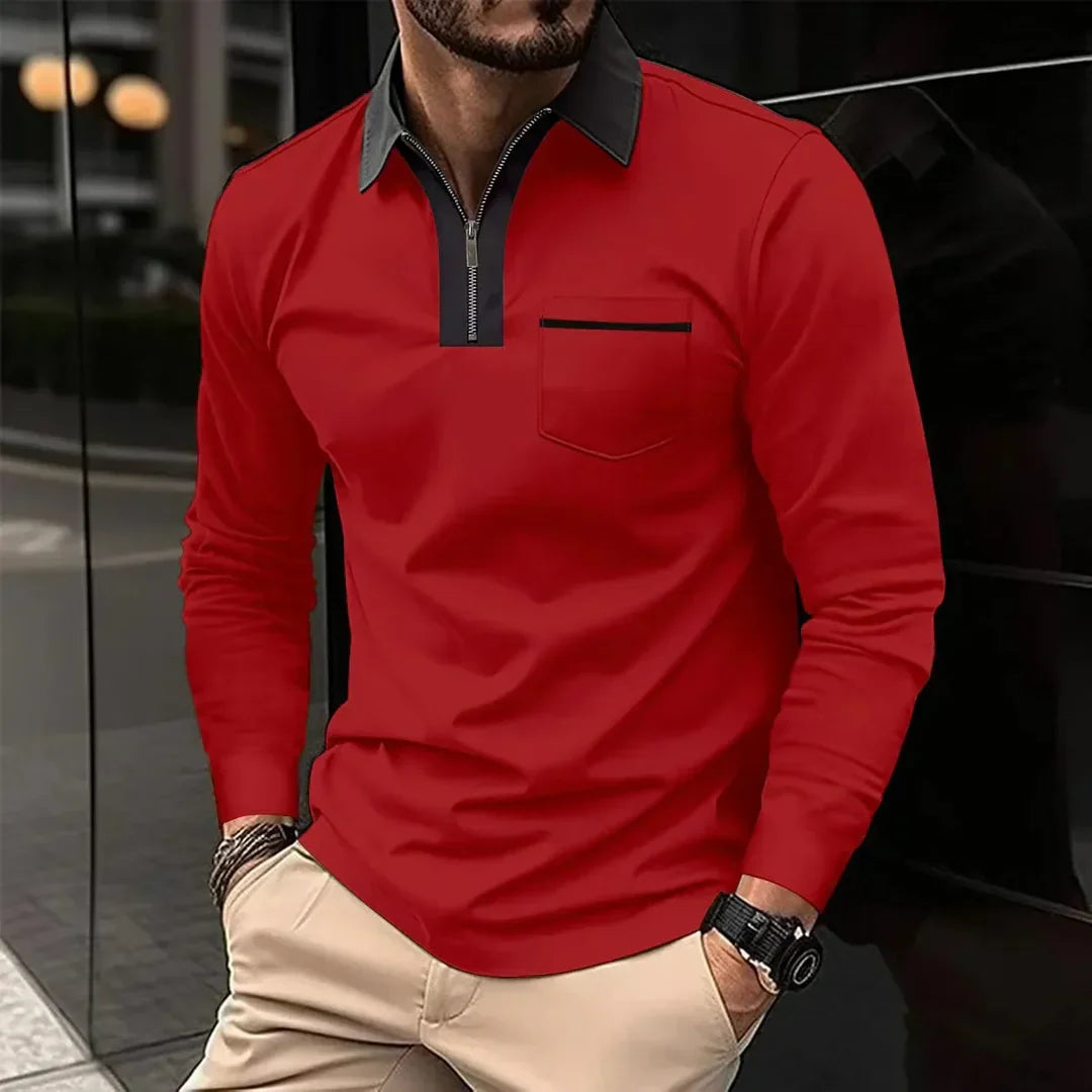 Alex | polo shirt with long sleeves and contrasting collar with zip