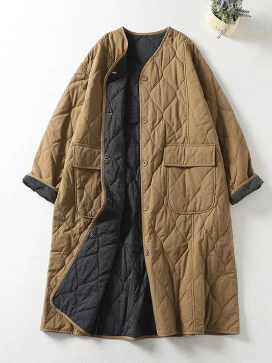 Long quilted jacket without collar - aubrie