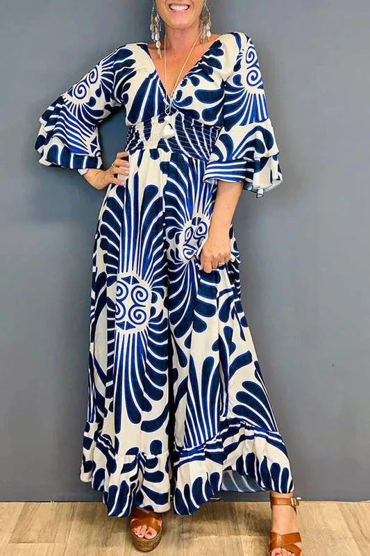 Sara – jumpsuit with flounced sleeves and flowers in a vintage style