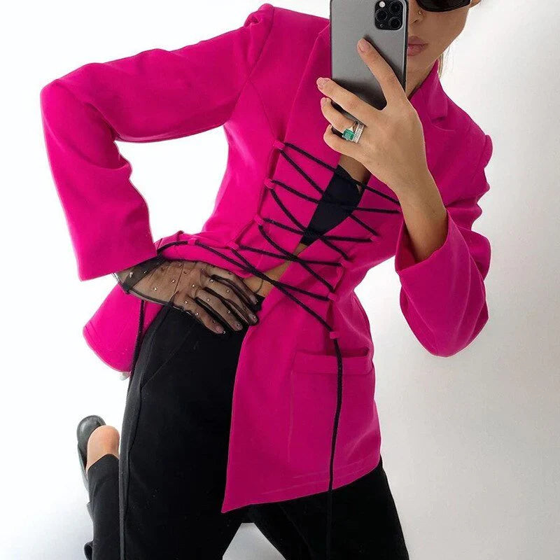 Tati - lace-up blazer, sleeve pockets, thin coat