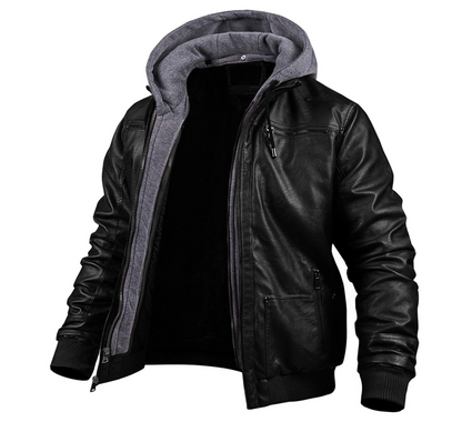 Stylish Premium Leather Winter Jacket With Hood